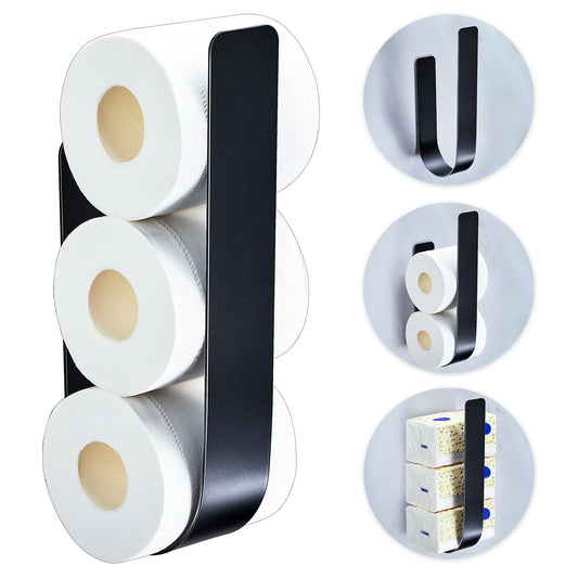 YYBO Toilet Roll Storage Wall Mounted, Toilet Roll Holder Free Standing, Toilet Paper Storage Holder for 3 Rolls, Adhesive Toilet Paper Holder Metal,