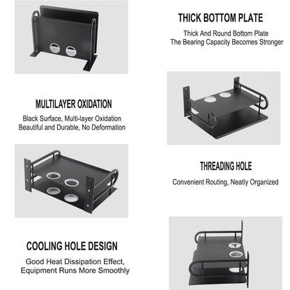 Wall Mount DVD Shelf, 2 Layers Projector Shelf Metal Wifi Router Shelf DVD Player Shelf Floating Glass Shelf Floating Av Shelf Router Shelf Wall