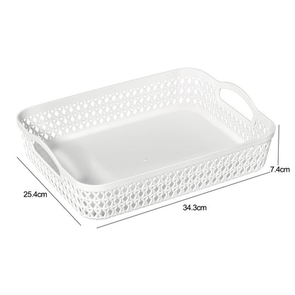 Tyminin 6-Pack Large Storage Basket Tray with Handle, Plastic Desktop Storage Basket Tray, White