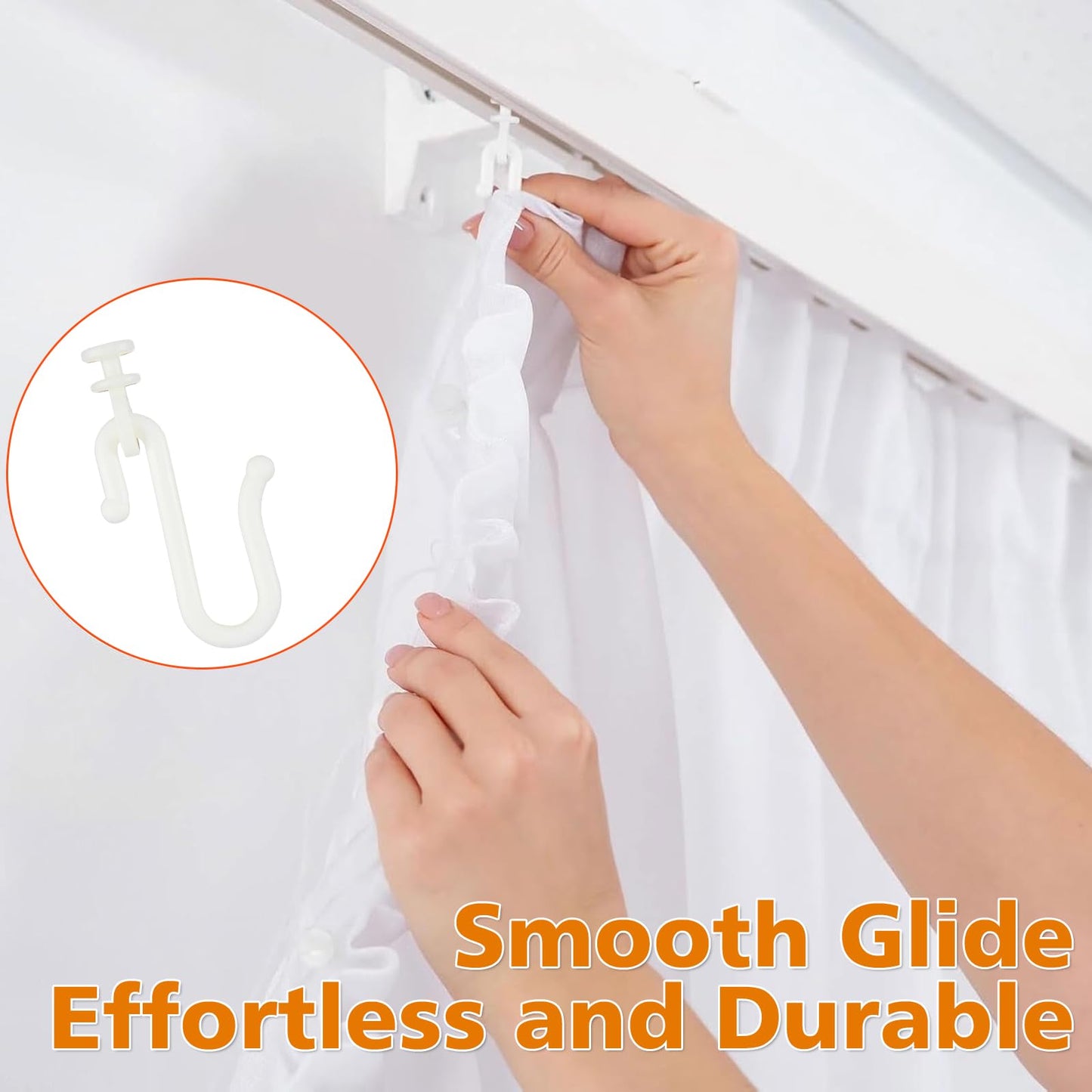 12 Pairs Curtain Hooks & Gliders – Durable S-Shaped Hooks with Quiet Smooth Rollers, Flexible Track Accessories for Ceiling & Bathroom Curtains