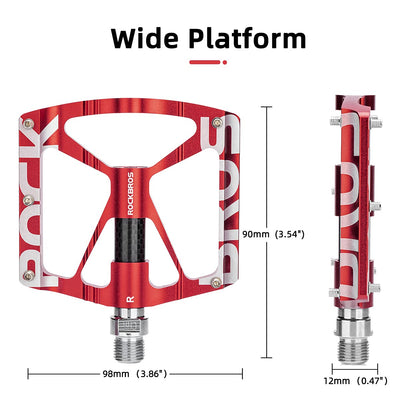 ROCKBROS Bicycle Pedals 9/16 "Aluminum Alloy MTB Pedals With Sealed Bearings Non-slip Pedals Red