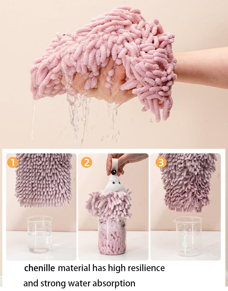 Microfibre Hand Towels, Soft Plush Small Hand Towel Quick-Drying Super Absorbent Chenille Hand Towels with Hanging Loop for Kitchen and Bathroom,Dry