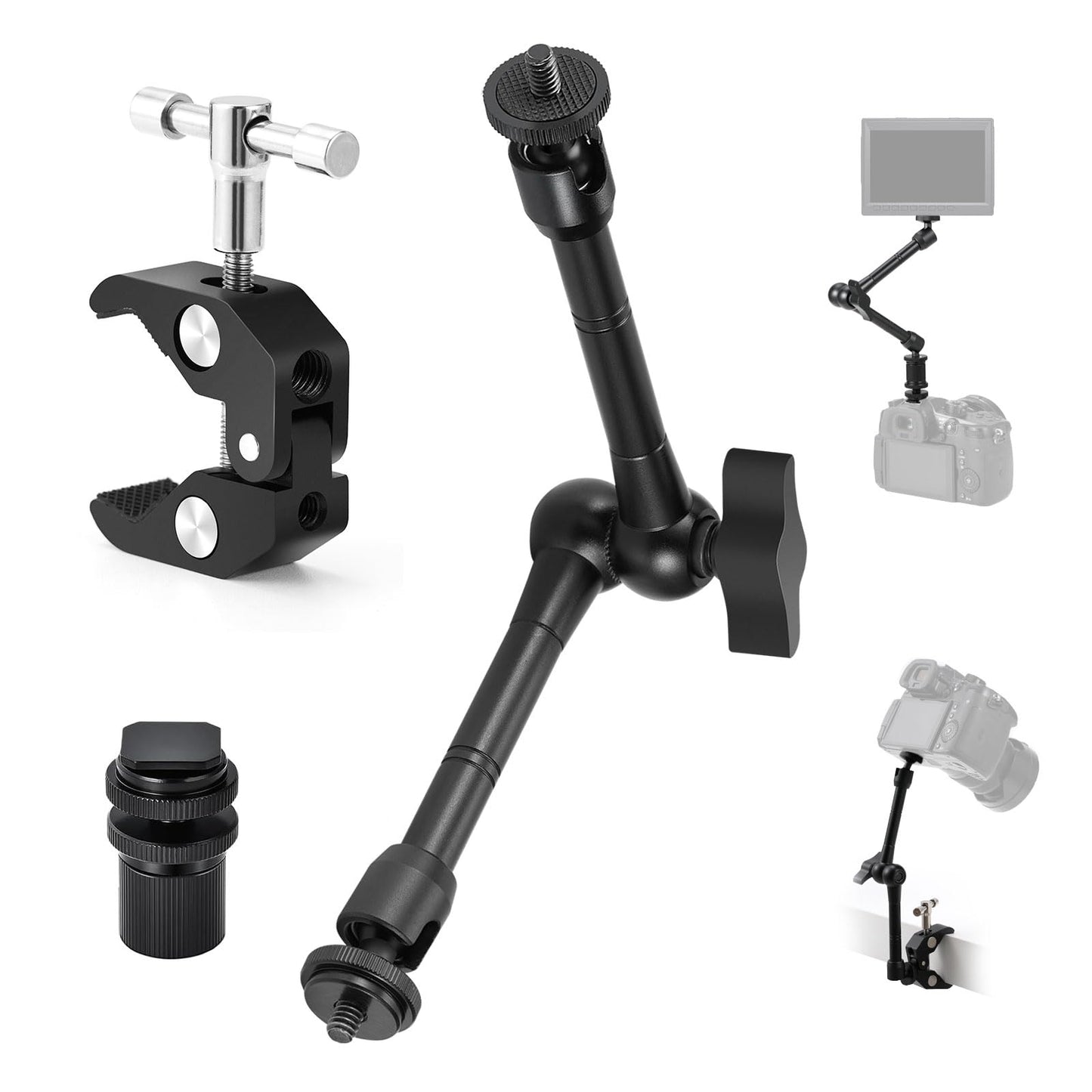 TARION Magic Arm with Super Clamp - Upgraded 11inch/28cm Flexible Camera Articulating Friction Arm Mount & Adjustable Crab Clamp with 1/4" 3/8" Thread