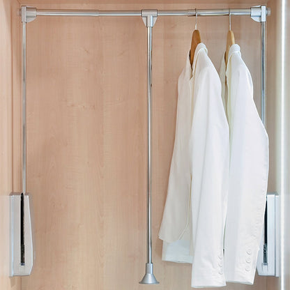Emuca - Hang Pull Down Wardrobe Rail Lift, Adjustable Width 600-830mm (23,6-32,6 inch), Chrome Finish