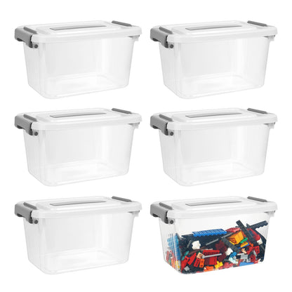 6 Pack Clear Storage Boxes with Lids, Plastic Storage Box with Handle