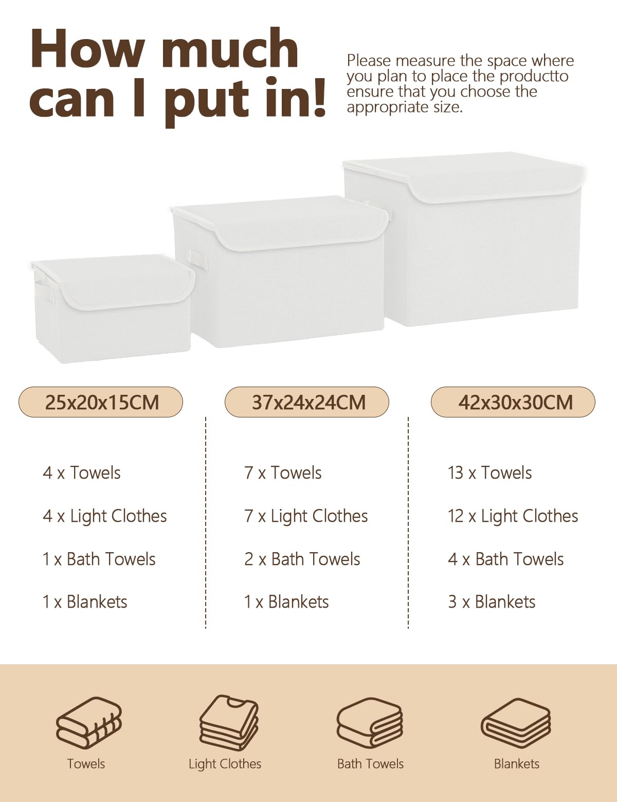 Bagnizer Medium Collapsible Storage Baskets Foldable with Lids 3PCS