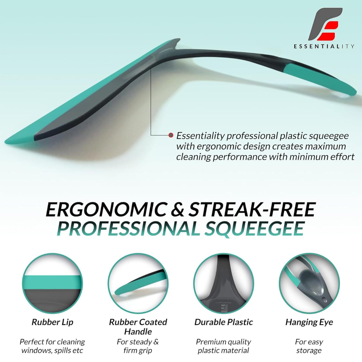 Essentiality 2 Pack Multipurpose Window Squeegee - 24.5 x 22.5cm Grey