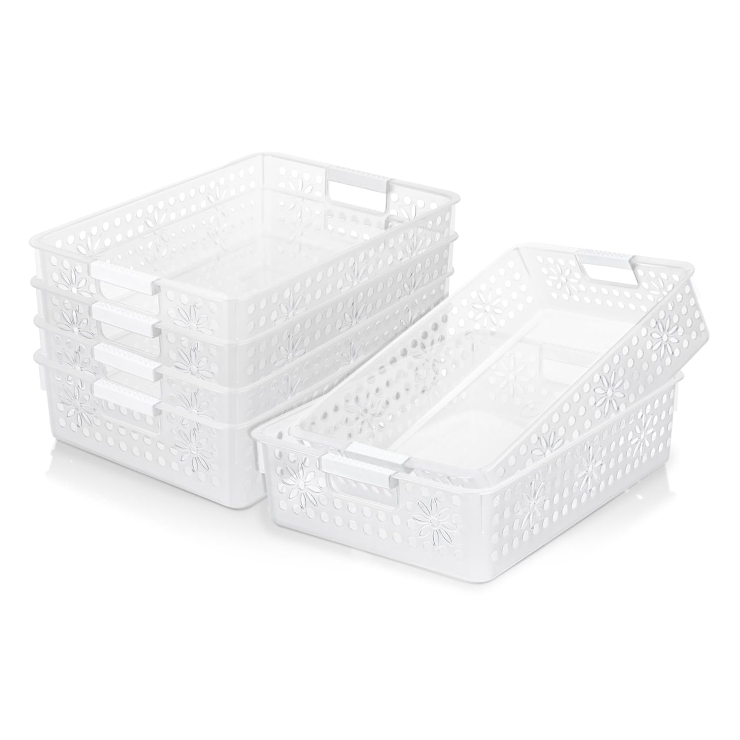 Cetomo Plastic Storage Box, Storage Baskets with Handle, Shelf Basket Organizer with Hole, Open Top Storage Bin for Home Kitchen Office, Transparent
