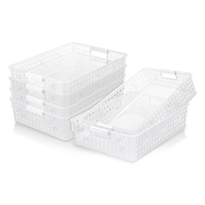 Cetomo Plastic Storage Box, Storage Baskets with Handle, Shelf Basket Organizer with Hole, Open Top Storage Bin for Home Kitchen Office, Transparent