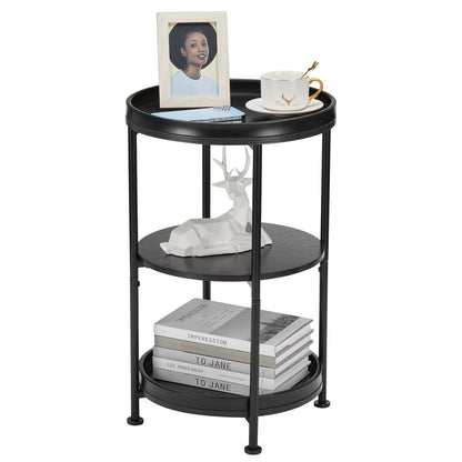 YEAKOO Industrial Nordic End Table, 3-Tier Round Side Table with Storage Shelf Edge Protection Tray