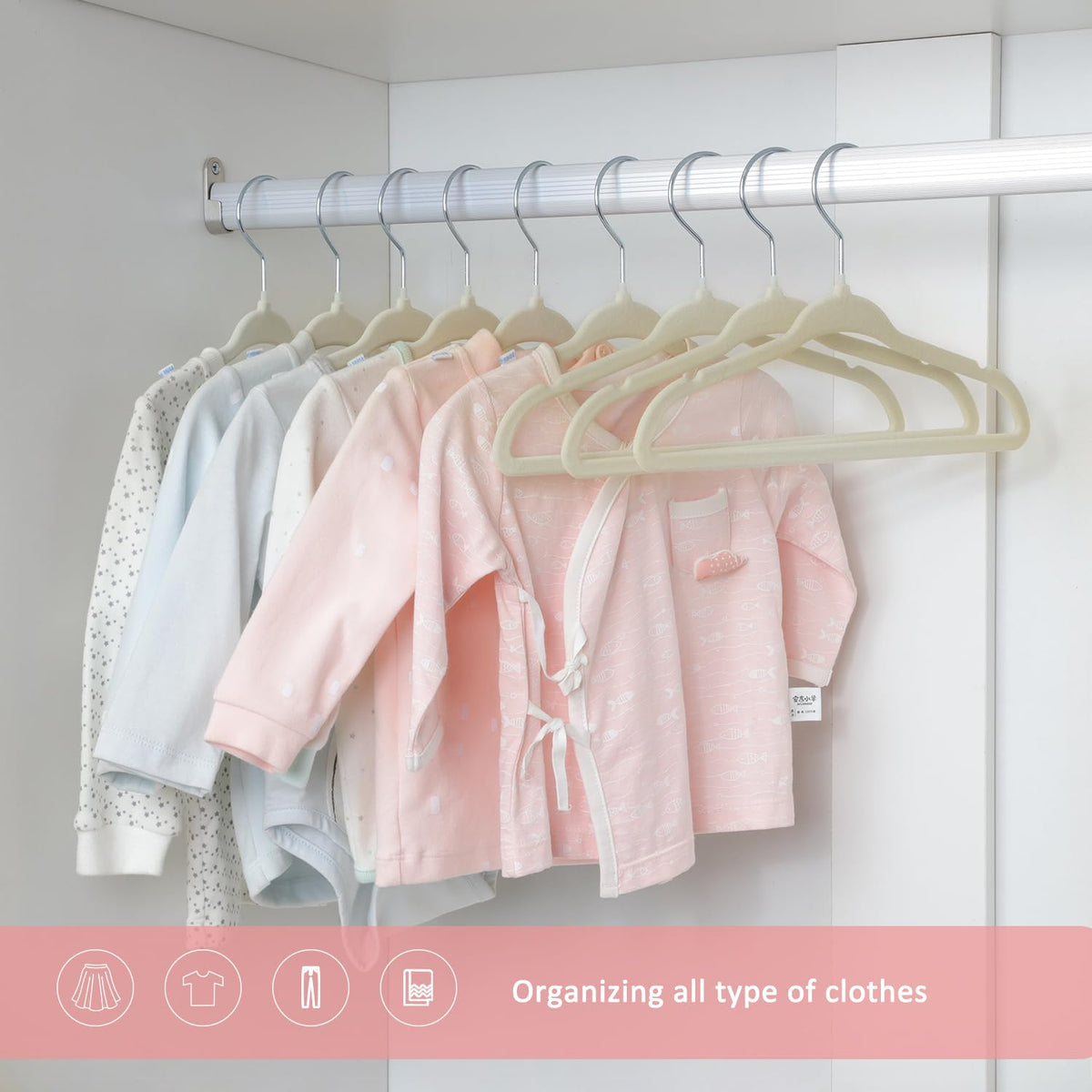 ManGotree 11" Baby Velvet Hangers Non-Slip Kids Hangers 48 Pack Beige