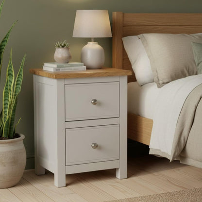 GROFurniture 100% Oak Top Bedside Cabinet Deep Drawers Fully Assembled, Painted Side Table Nightstand for Bedroom or Livingroom Solid Built Oak