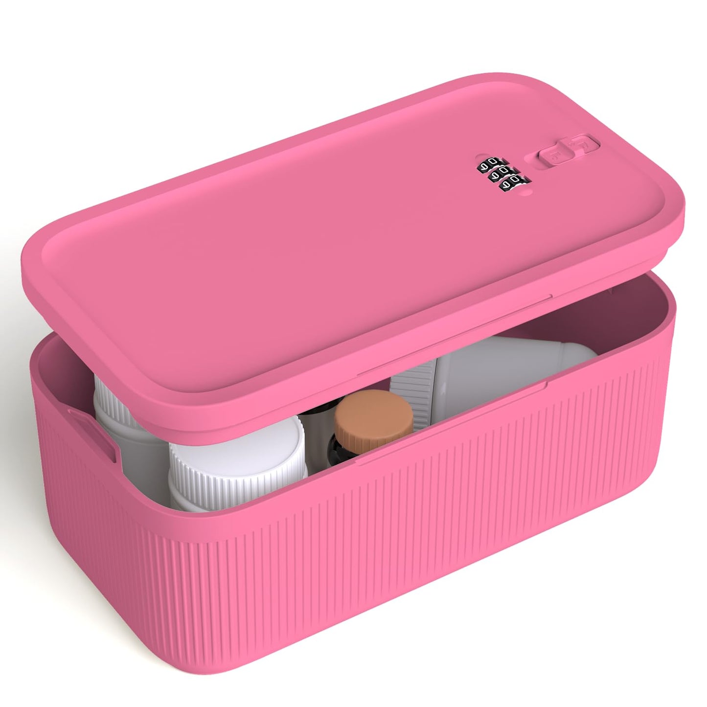 JOSTART Lockable Storage Box, Plastic Small Lockable Medicine Box BPA-Free Combination Phone Lock Portable for Home Refrigerator Office Travel (Pink)