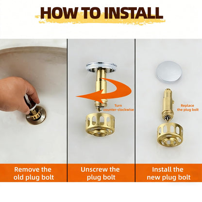Juliyeh 2 Pcs Basin Pop Up Click Clack Brass Plug Bolt, Sink Basin Bath Pop Up Click Clack Slotted Plug Bolt Assembly Internal Spring Brass Plug Bolt