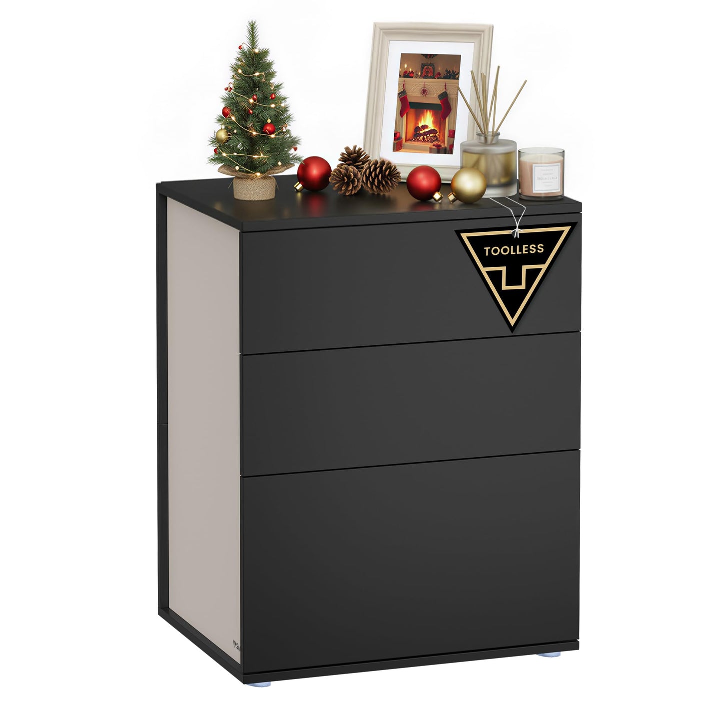 VASAGLE Bedside Table with 3 Drawers, Superfast Toolless Assembly, Bed Side Cabinet Nightstand, Black Chest Of Drawers for Bedroom/Living Room,