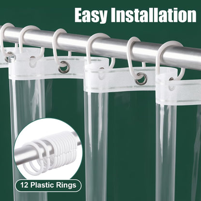 HAGOT Shower Curtain, Water and Mould Resistant Bathroom Curtain, EVA Fabric, Bath Curtain with Hooks, 180 x 200 cm