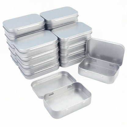 Goodma Rectangular Metal Empty Hinged Tins, 20 Pieces, 95x62x20mm, Silver