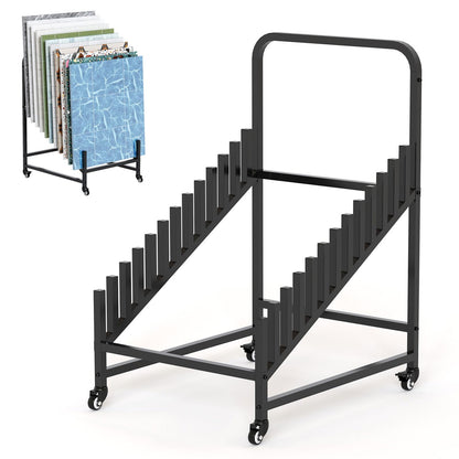 Nisorpa Ceramic Tile Rack, 12 Tiers Floor Tiles Samples Display Stand with 4 Wheels, Building Material Shelf