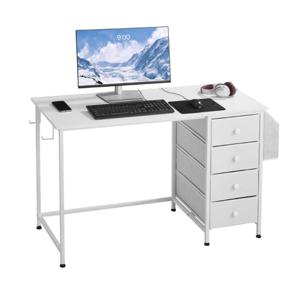 VEVOR Computer Desk with Fabric Drawers, 120 cm Reversible Study Work Writing Desk for Modern Home Office Bedroom