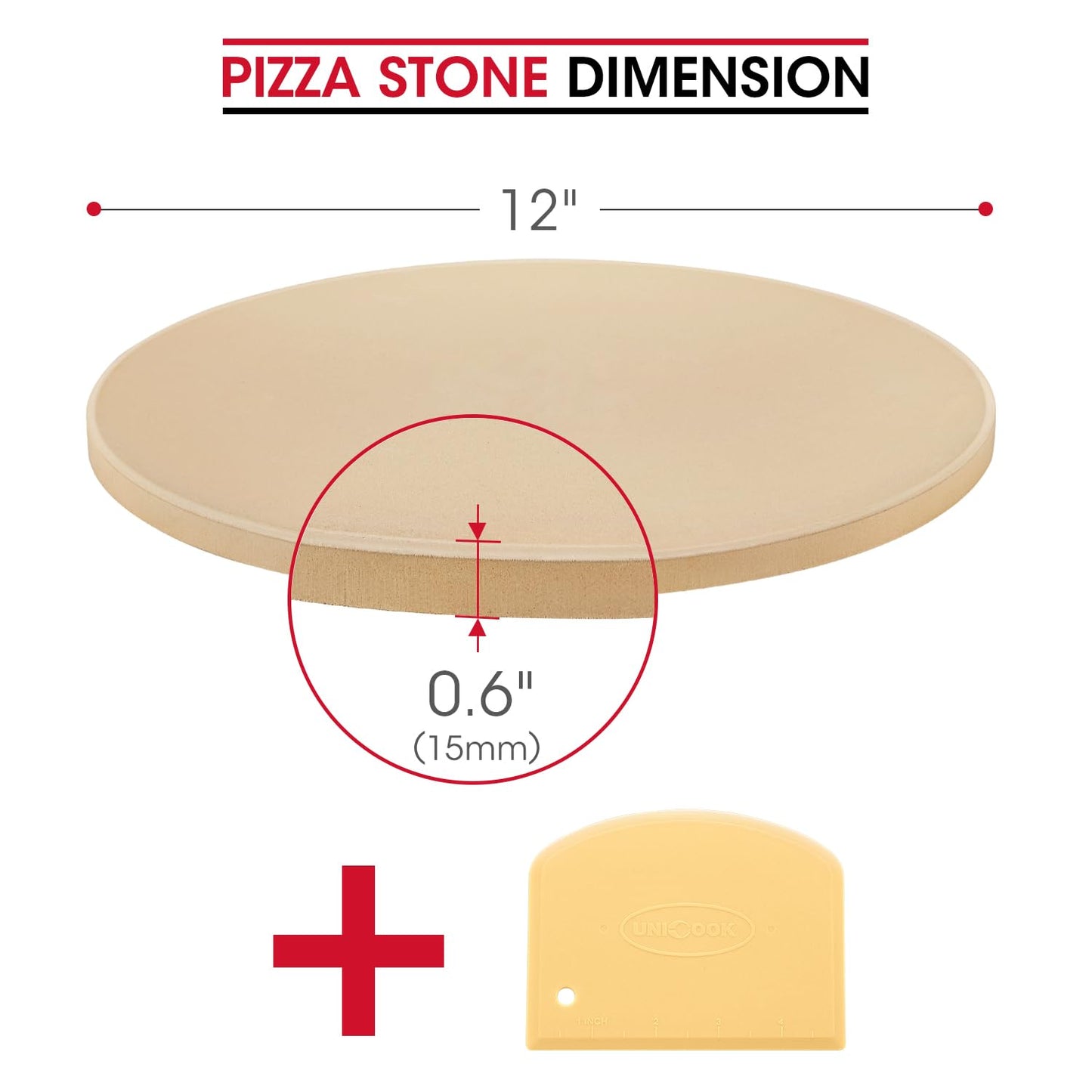 Unicook Round Pizza Stone 30.5cm, Heavy Duty Ceramic Bread Baking Stone for Oven, BBQ and Grill, Thermal Shock Resistant, Durable and Safe