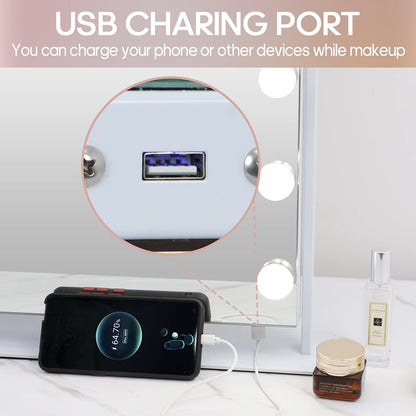 HANSONG Hollywood Vanity Mirror with Lights 360 Degree Rotation Dressing Table Mirror with 15 LED Bulbs and 10X Magnification Touch Screen Large