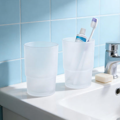 Set of 2 Glass Toothbrush Cups, Family Bathroom Cups, Replacement for Wall Mounted Toothbrush Holder, Bathroom Accessories (Matte)