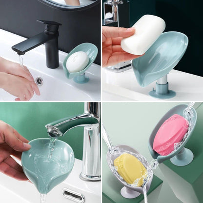 Soap Dishes 2 Pcs,Soap Holder with Drainage,Soap Dish for Shower,Easy Cleaning Soap Box Container,Leaf Shape Soap Tray,Used in the Kitchen Bathroom
