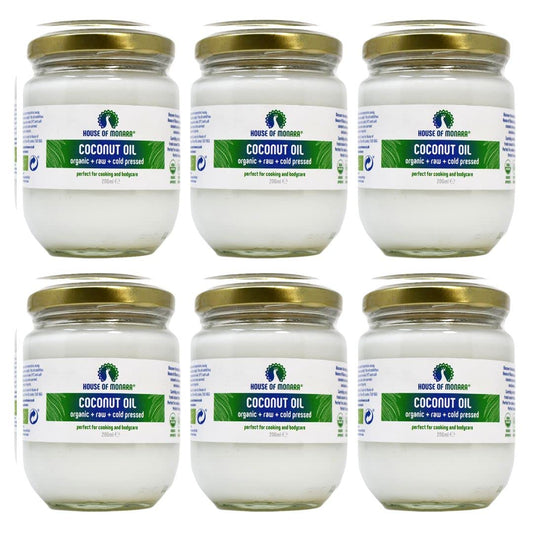 House of Monara Pure Organic Coconut Oil for Hair, Skin and Body, 1200ml (200ml x6 Packs), white