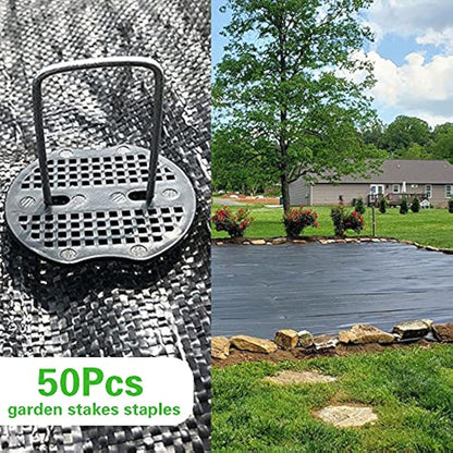 Bakulyor 50 Weed Control Membrane Pegs + 50 Buffer Washer, 6"/150mm Weed Mat Metal Garden Landscape Staples Artificial Grass Pins Ground Cover Mossing Fabric Artificial Barrier Pegs Accessories