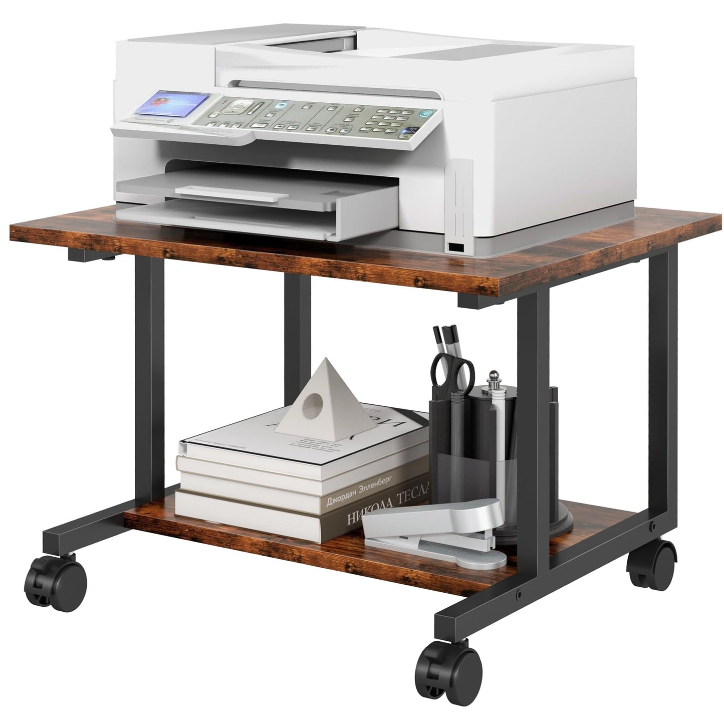 Livofloral Under Desk Printer Stand with Storage Shelf, 2-Tier Industrial Mobile Printer Table for Home and Office