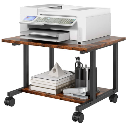 Livofloral Under Desk Printer Stand with Storage Shelf, 2-Tier Industrial Mobile Printer Table for Home and Office
