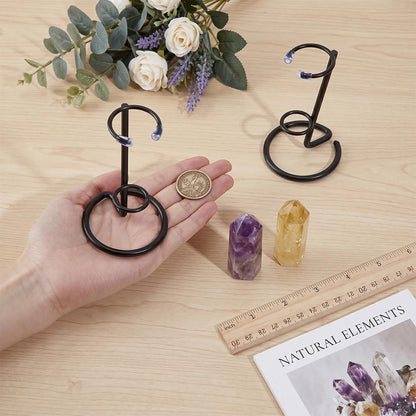 BENECREAT 8 Pcs Black Crystal Wand Stand, 20/29mm/0.79/1.14inch Inner Diameters Iron Wand Display Stands for Small Gemstones Crystal Mineral Agate