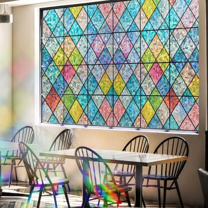 Beautysaid Rainbow Privacy Window Film: Stained Glass, No-Glue Frosted Window Film, Static Cling Film (Multicolor, 90x400cm