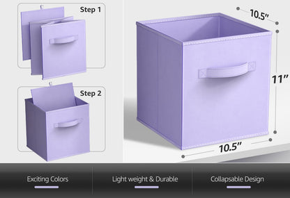 Sorbus 11 Inch Fabric Storage Cubes - Sturdy Collapsible Bins with Handle - 6 Foldable Baskets for Organizing Clothes, Toys, Books