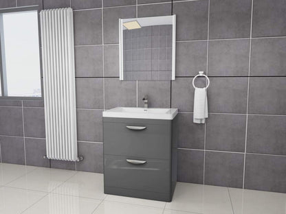 Cyrenne High Gloss Anthracite Grey Floor Standing Vanity Basin Storage Unit Cabinet & Polymarble Soft Edges Sink - 800mm