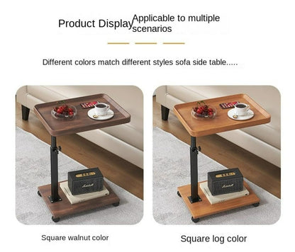 Gelory C-Shaped Side Table with 4 Wheels Adjustable Sofa End Tables, Wood