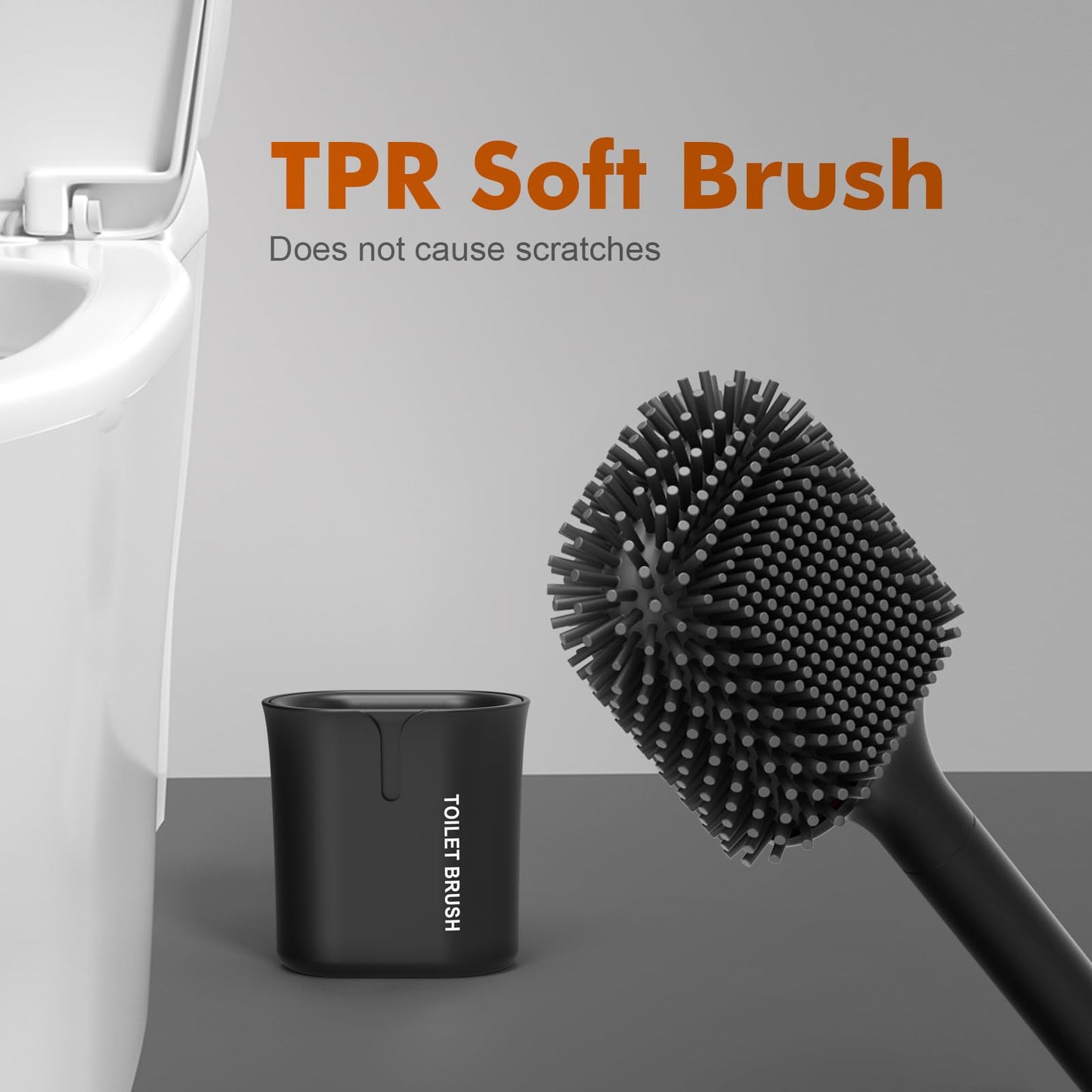 Ibergrif Black Silicone Toilet Brush and Holder Set, Quick Drying M34156B