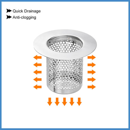 sourcing map 4 Pack Shower Drain Strainer, 2" x 2.6" 304 Stainless Steel Floor Drain Strainer Deep Sink Hair Catcher for Kitchen Bathroom Balcony