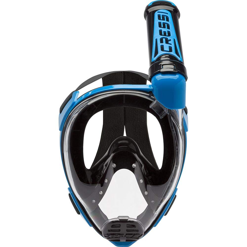 Cressi Duke Full Face Snorkel Dry Mask - Available in Standard Version or with Action Cam Holder, Adult Unisex, Black / Blue, M/L