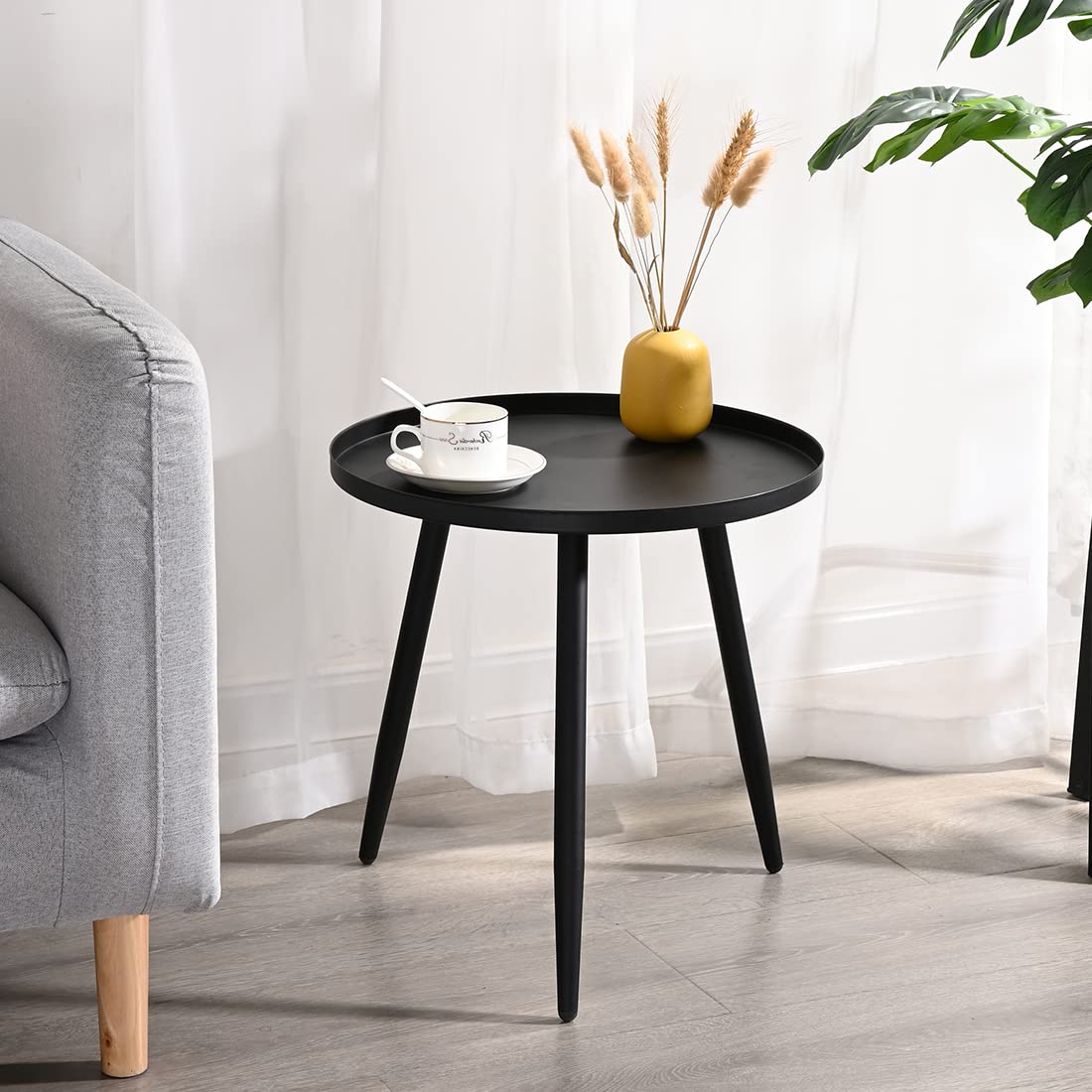 H JINHUI 45cm Metal Side Table for Living Room, Round Sofa End Coffee Table, Modern Simple Metal Frame Snack Table