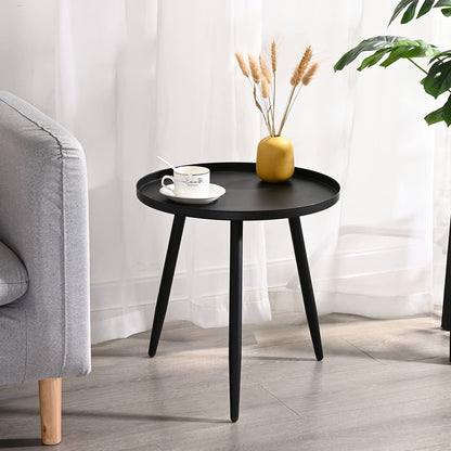 H JINHUI 45cm Metal Side Table for Living Room, Round Sofa End Coffee Table, Modern Simple Metal Frame Snack Table
