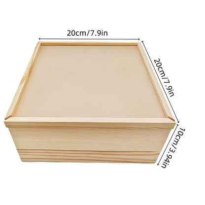 2 Pack Unfinished Wood Storage Boxes with Acrylic Slide Lid, Square Wooden Display Box for DIY Craft Storage and Decorative Organizer (20x20x10cm)