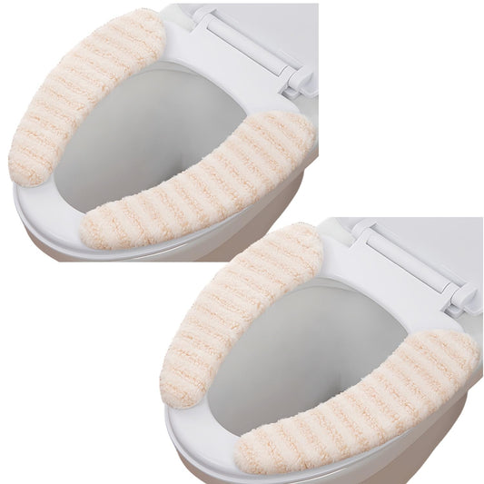 Wuyue Hua 2Pairs Plush Warm Thick Padded Toilet Seat Cover Mat Non Slip Soft Toilet Seat Cushion Washable Bathroom Warmer with Self-Adhesive Tape