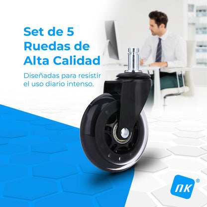 NK 11mm x 22mm Black Office Chair Wheels All Floor Swivel Chair No Marks Replacement Castors Max 250kg