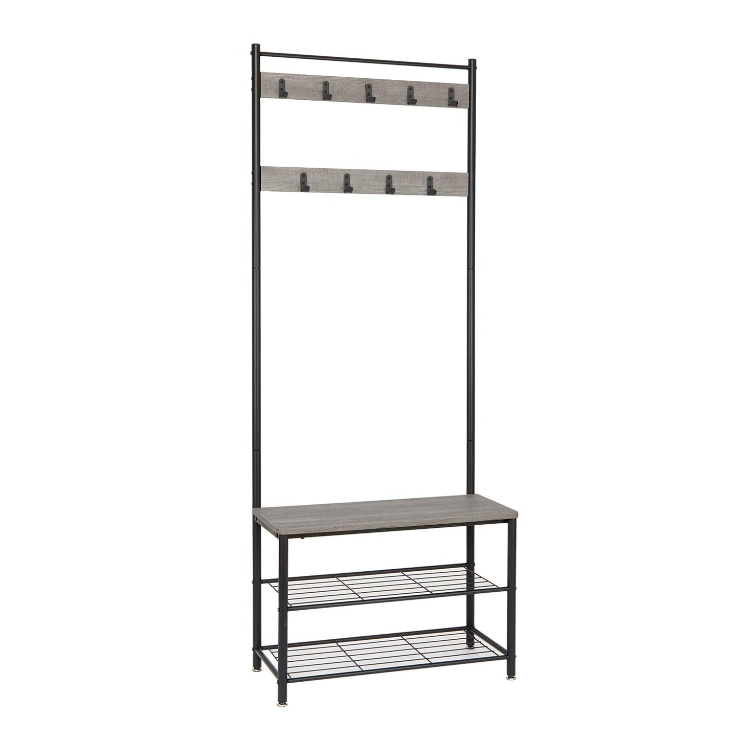 Mondeer Coat Rack Stand, Shoe Rack, Coat Rack Stand, Clothes Rack, Shoe Storage Bench with 9 Hooks, Metal Hall Tree, Metal Frame for Bedroom, Living