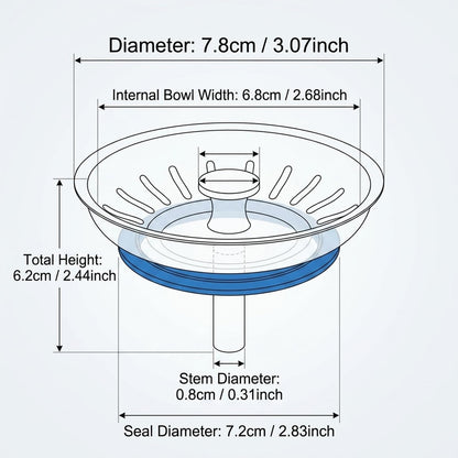 Alrens 78mm Sink Strainer Plug, 304 Stainless Steel Kitchen Sink Drain