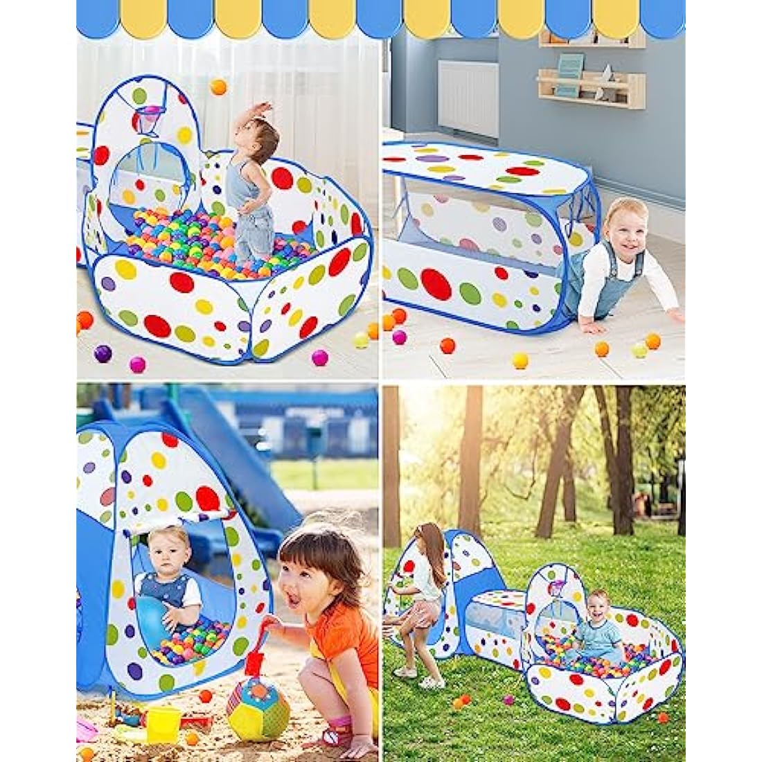 MAIKEHIGH Kids Play Tent and Tunnel, 3 in 1 Pop Up Tent with Ball Pit Collapsible Garden Playhouse Indoor Outdoor Game Baby Boys Girls Children Toddler Gifts