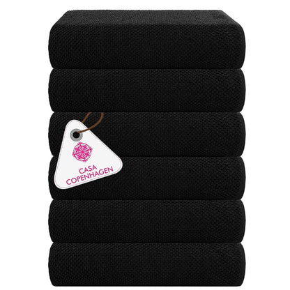 CASA COPENHAGEN Popcorn Textured 6-Piece Small Bath Towel Set - Black, 550 g/m², 6-piece small bath towels, cotton towels for rough and tough use