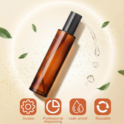 2PCS 100ml/3.3oz Empty Refillable Amber Glass Lotion Pump Press Bottles Soap Dispensers Containers Jars with Black Cap for Foundation Cream Makeup