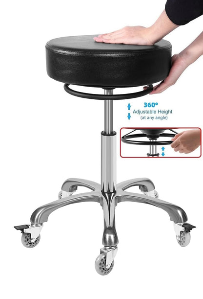 Salon Rolling Stools with Locking Castor Wheels - Adjustable Swivel Stool Chair Heavy Duty 400 lbs Thick Cushion Hydraulic Shop Stool for Massage